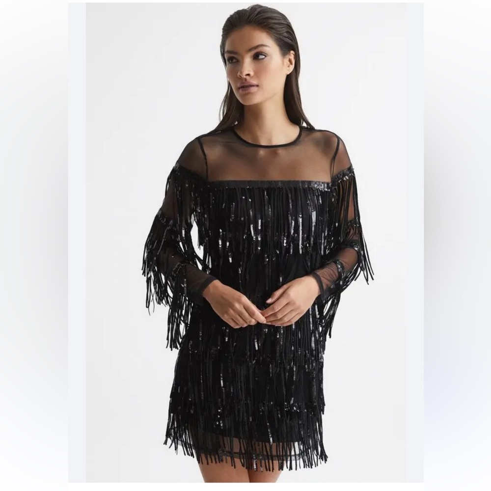 REISS‎ Josephine Sequin Fringe Dress In Black